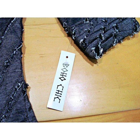 Womens Vintage Denim Like Fringe Button Down Front Back Blouse Shirt Boho Chic L - Picture 9 of 12